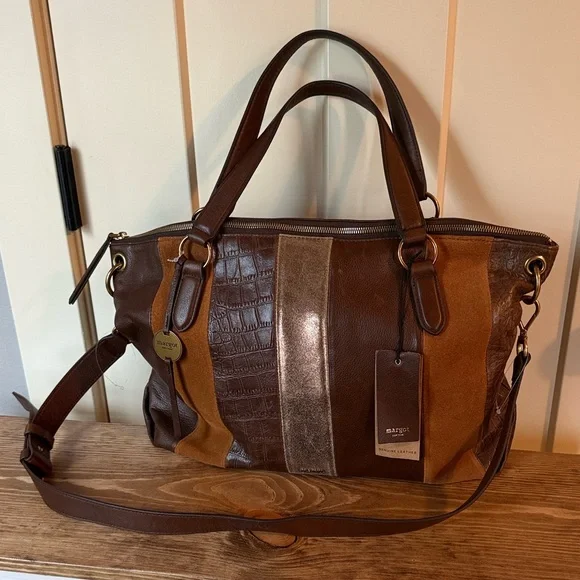 Margot Genuine Leather Boho Neutral Leather Satchel/Crossbody; NWT - Picture 3 of 10